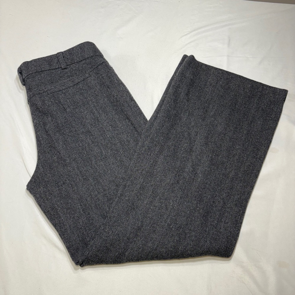 J.Crew Wide Leg Trousers Women 10 Grey Herringbone Virgin Wool Professional Pant